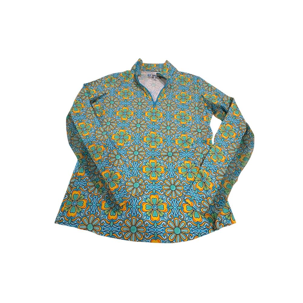 IBKUL | Icefil Teal Abstract Floral Long Slv 1/4 Zip Golf Shirt | Sz XS | NBW